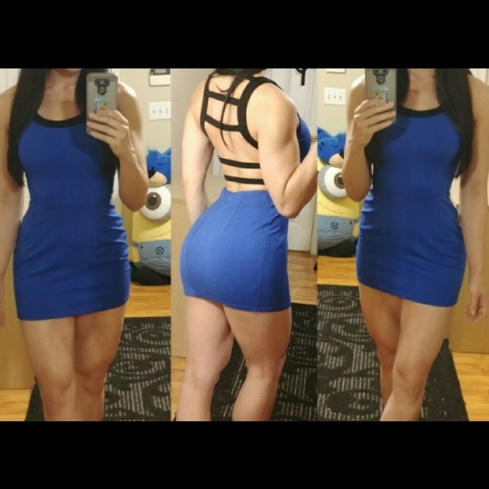 Open back blue dress